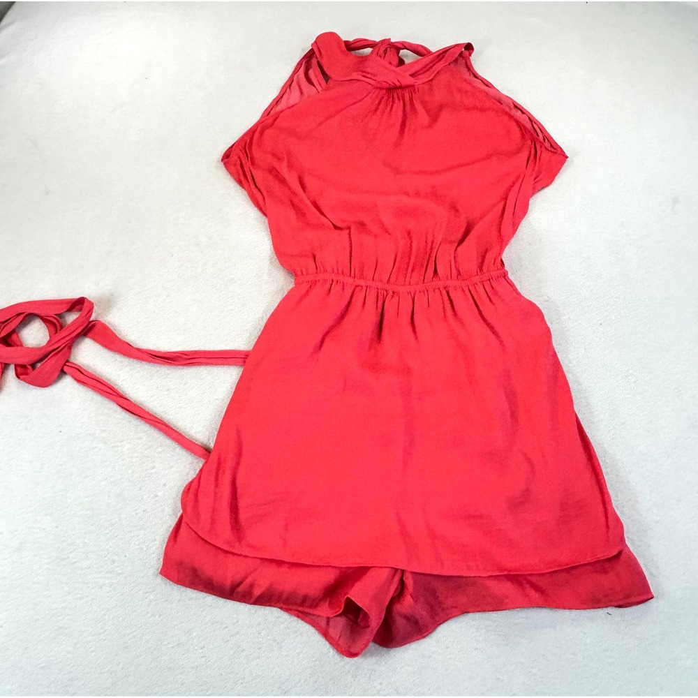 Naked Zebra Romper Women Medium Red Halter Layered Boho Chic Summer Dressy